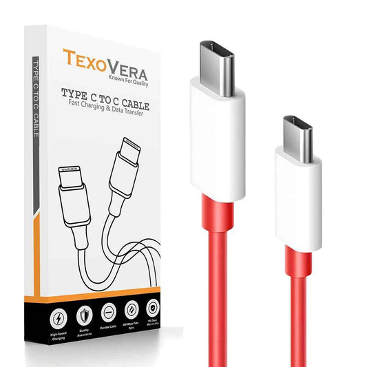 TexoVera Type C to C Power Bank data Cable 12 inch (Red)