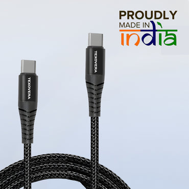 TexoVera Unbreakable 30W 3A Fast Charging 1m Braided Type C Cable for Smartphones, Tablets, Laptops & other Type C devices, 480Mbps Data Sync, Quick Charge 3.0 Black