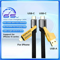TexoVera 65W 4 in 1 Data Cable Fast Charging Cable, Compatible with iPhone, Samsung, OnePlus, Google Pixel, Laptop, Macbook