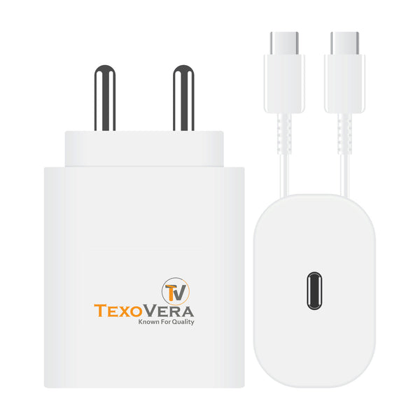 TexoVera charger for Samsung Charger 25w Charging Speed With (Type C to C Cable) Compatible with Almost all Samsung Devices